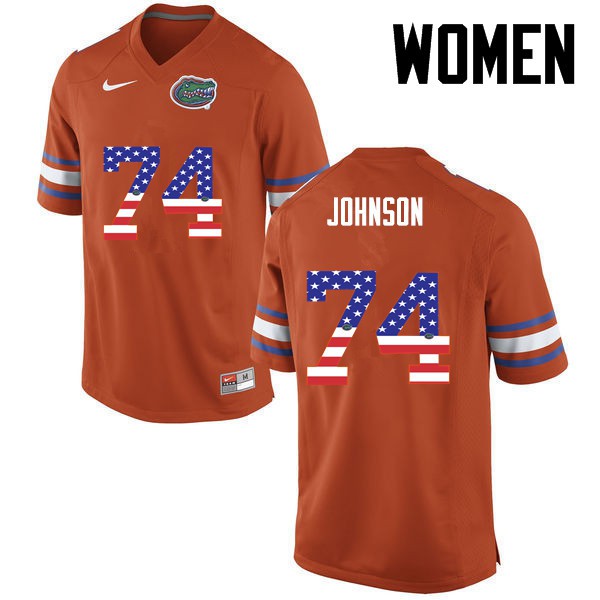 Florida Gators Women #74 Fred Johnson College Football Jersey USA Flag Fashion Orange